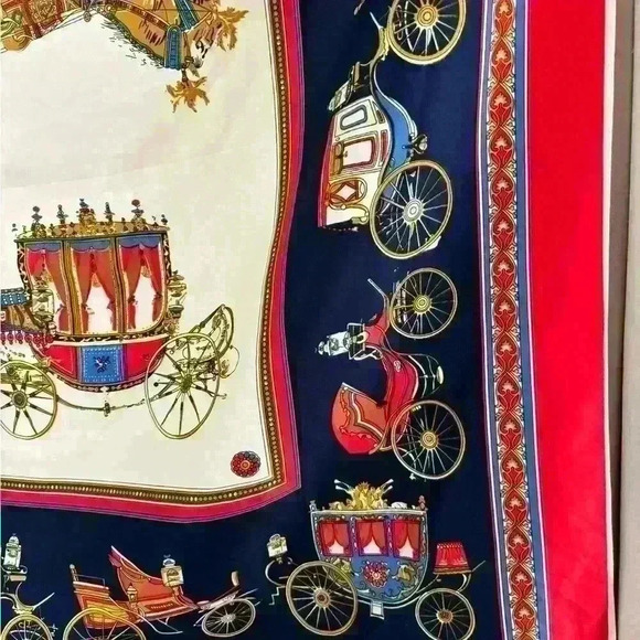 Lovely Silk equestrian carriage scarf. Size is 39x39 “ with red border. EUC - Picture 5 of 10